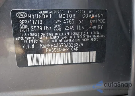 2013 Hyundai Azera from USA, damaged, VIN KMHFH4JG7DA323379